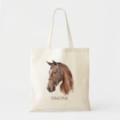 Horse portrait cowgirl equestrian personalized tote bag (Front)