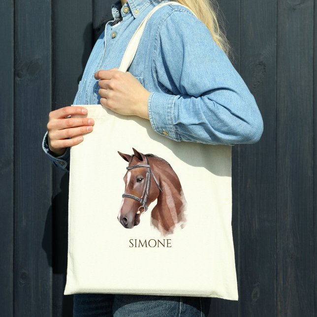 Horse portrait cowgirl equestrian personalized tote bag