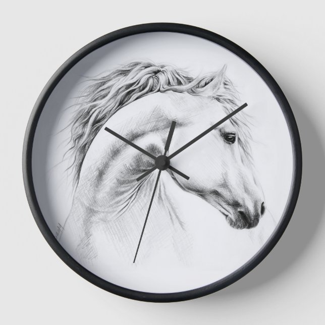 Horse Portrait Elegant Drawing Equestrian Art Wall Clock (Front)