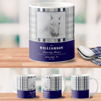 Horse Portrait Navy Blue Plaid Personalized Name