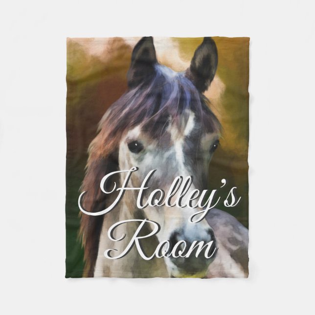 Horse Portrait Painting Art Personalized Fleece Blanket (Front)