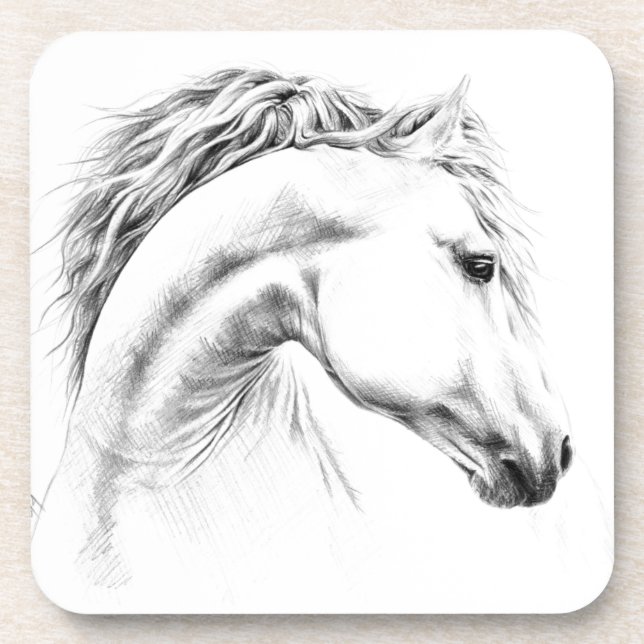 Horse portrait pencil drawing Equestrian art Coaster (Front)