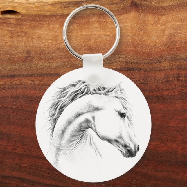 Horse portrait pencil drawing Equestrian art Keychain (Front)