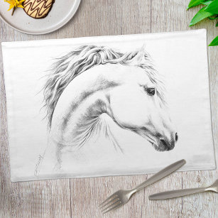 Horse portrait pencil drawing Equestrian art Placemat