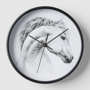 Horse portrait pencil drawing Equestrian art Wall Clock