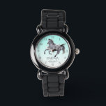 Horse portrait pony girls watch for kids appaloosa<br><div class="desc">Horse portrait pony girls horse watch for kids galloping appaloosa silver grey horse turquoise ombre background,  beautiful personalized gift for horse lovers .</div>