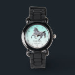 Horse portrait pony girls watch for kids appaloosa<br><div class="desc">Horse portrait pony girls horse watch for kids galloping appaloosa silver grey horse turquoise ombre background,  beautiful personalized gift for horse lovers .</div>