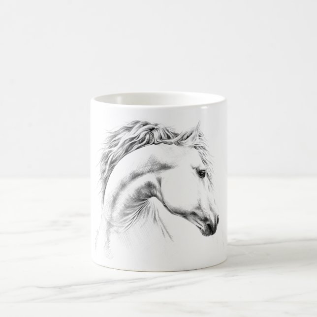 Horse portrait sketch drawing Equestrian art Coffee Mug (Center)