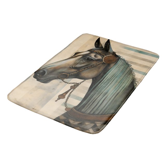 Horse Portrait with Ornate Bridle Bath Mat (Angled)