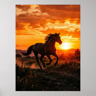 Horse Poster Sunset Wall Art