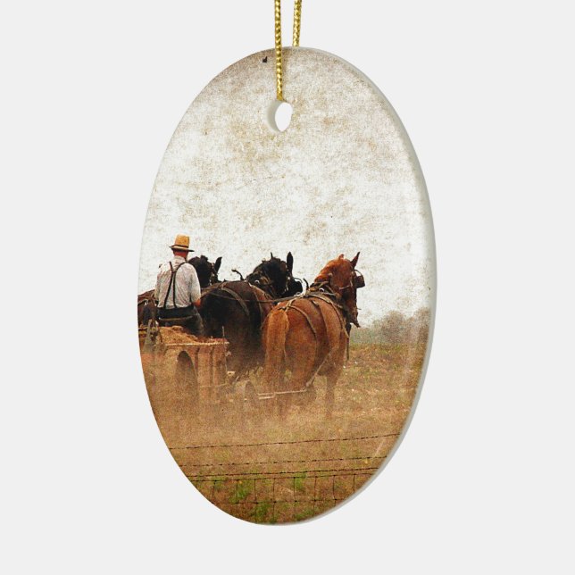 Horse Powered Field Work Ceramic Ornament (Left)