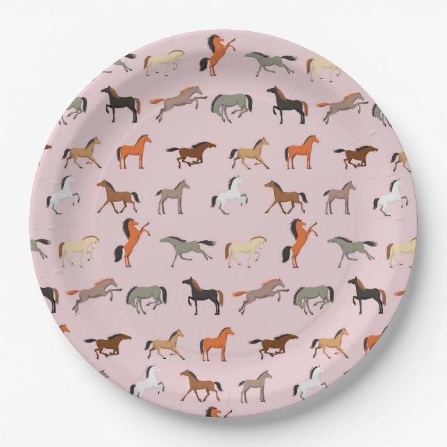 Horse Print Pattern, Women & Girls Kid, Cowgirl Paper Plate (Front)