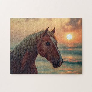 Horse Profile Sunset on the Beach Jigsaw Puzzle