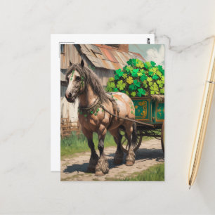 Horse Pulling A Cart Full of Shamrocks AI Glitches Postcard