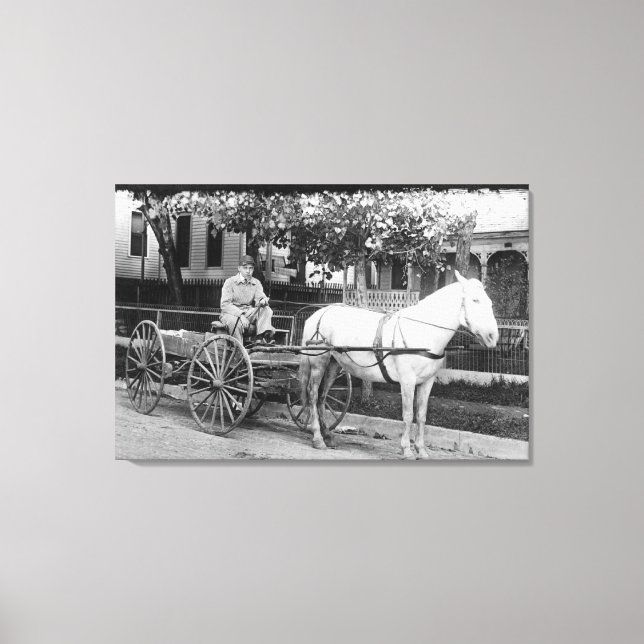 Horse pulling Delivery Wagon Photograph Canvas Print (Front)