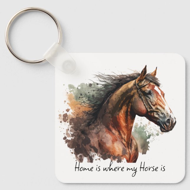 Horse Quote Watercolor Custom Photo Riding  Keychain (Front)