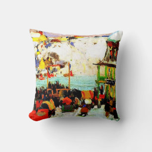 Horse Races in Winter by Clarence Gagnon Throw Pillow