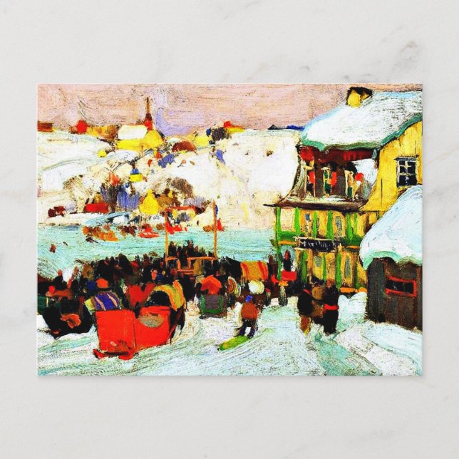 Horse Races in Winter, fine art painting, Postcard (Front)