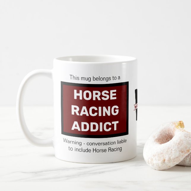 Horse Racing Addict Add Your Name Monogram Initial Coffee Mug (With Donut)