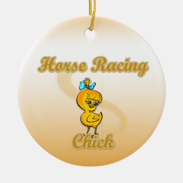 Horse Racing Chick Ceramic Ornament (Front)