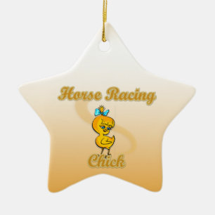 Horse Racing Chick Ceramic Ornament