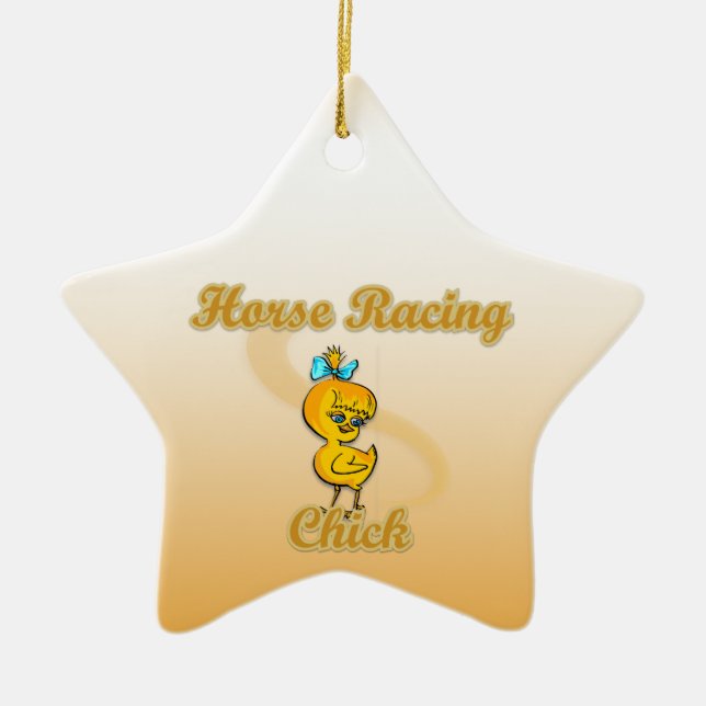 Horse Racing Chick Ceramic Ornament (Front)
