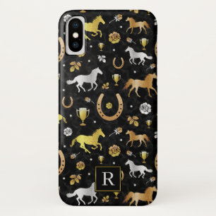 Horse Racing Derby Day Black Gold Pattern Monogram Case-Mate iPhone Case