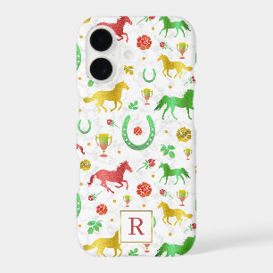 Horse Racing Derby Day Colourful Pattern + Monogra