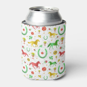 Horse Racing Derby Day Colourful Pattern + Monogra Can Cooler