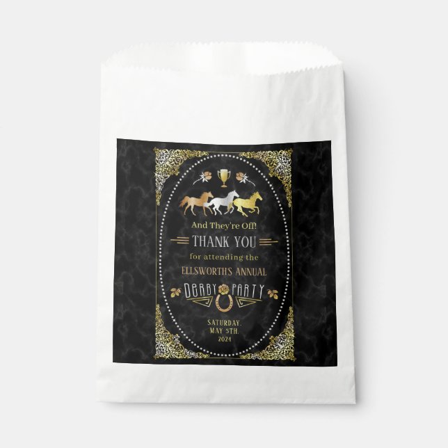 Horse Racing Derby Day Party Art Deco Black Gold Favour Bag (Front)