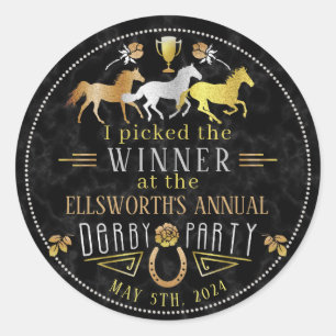 Horse Racing Derby Day Party Art Deco Winner Prize Classic Round Sticker
