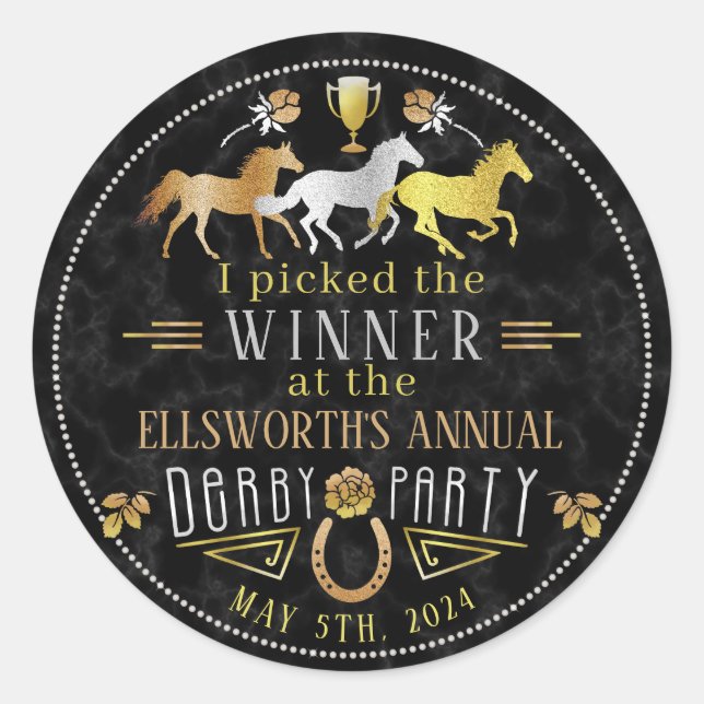 Horse Racing Derby Day Party Art Deco Winner Prize Classic Round Sticker (Front)