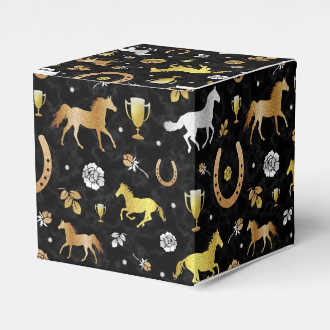 Horse Racing Derby Day Party Black Gold Pattern Favor Box (Front Side)