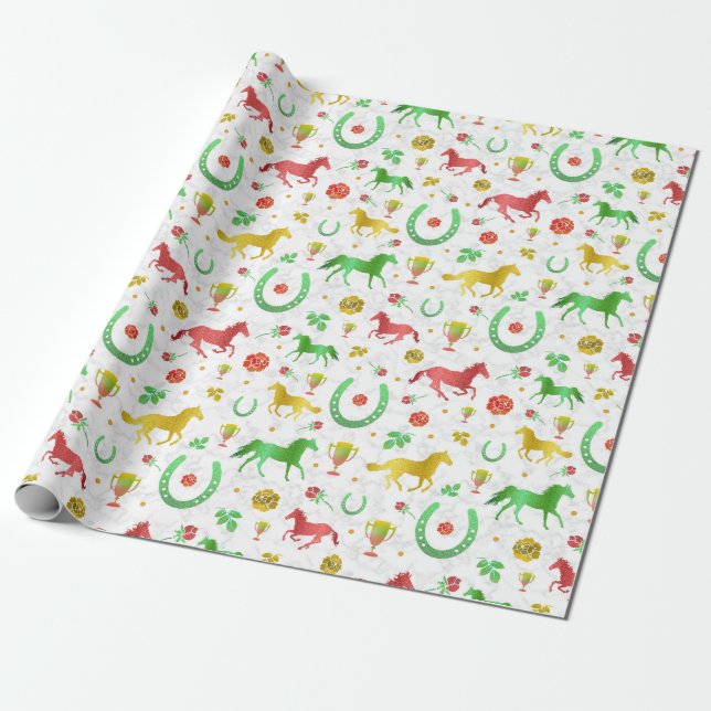 Horse Racing Derby Day Party Colourful Pattern Wrapping Paper (Unrolled)