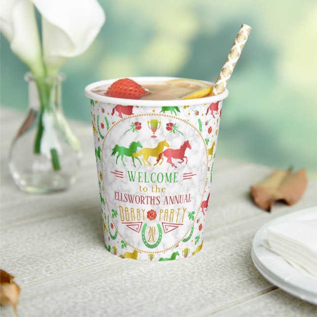 Horse Racing Derby Day Party Colourful Welcome Paper Cups (Insitu)