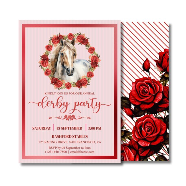 Horse Racing Derby Party Wreath Roses Invitation (Derby Racing Horse party invitation wreath roses)