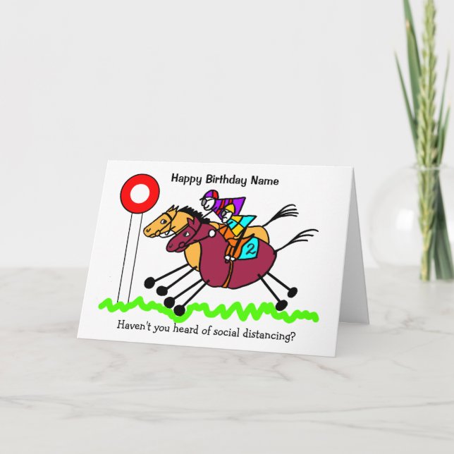 Horse Racing Funny Cartoon Birthday Card (Front)