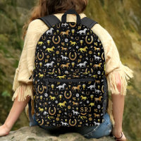 Horse Racing Horseshoes Derby Pattern Black Gold