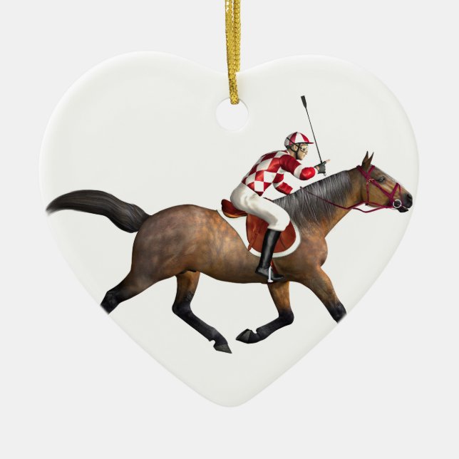 Horse Racing Jockey and Horse Ceramic Ornament (Front)