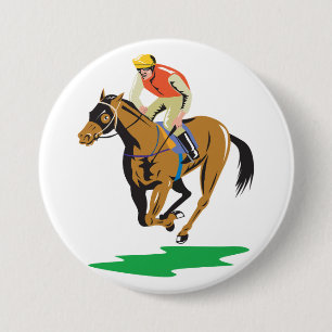 Horse Racing Jockey Galloping 3 Inch Round Button