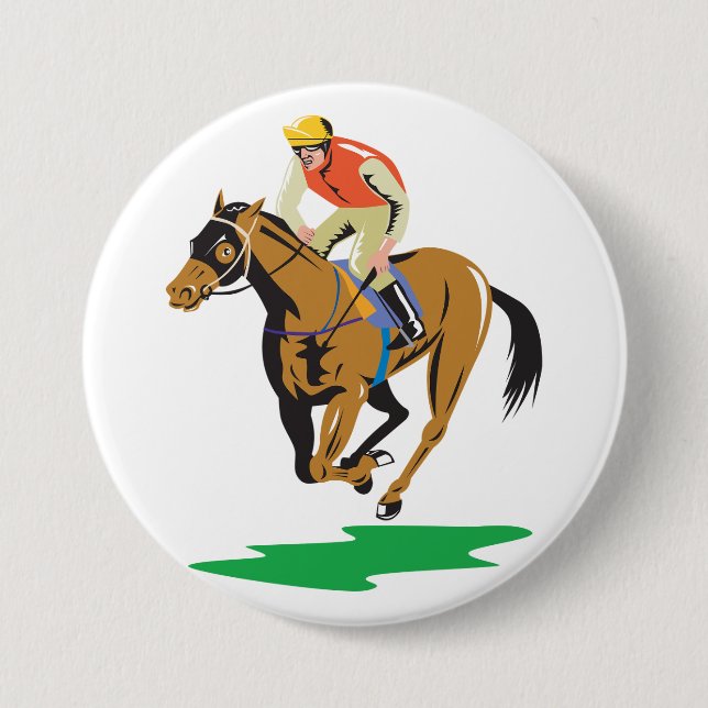 Horse Racing Jockey Galloping 3 Inch Round Button (Front)