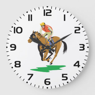 Horse Racing Jockey Galloping Large Clock