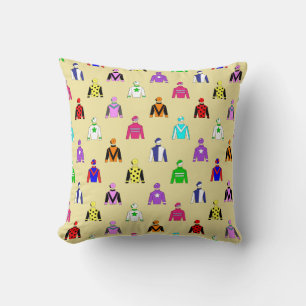 Horse Racing Jockey Silks Pattern on Beige Throw Pillow
