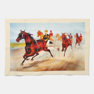 Horse racing kitchen towel