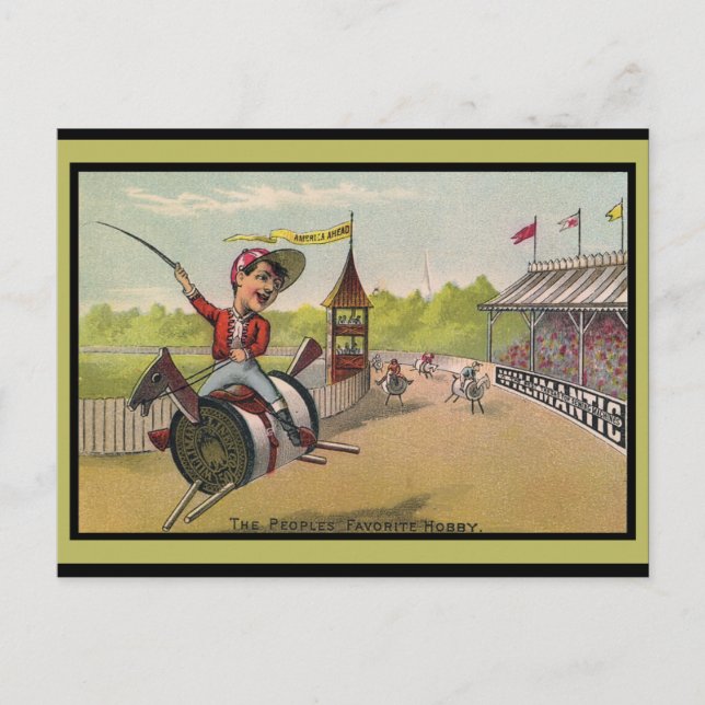 Horse Racing on Thread Spools Postcard (Front)