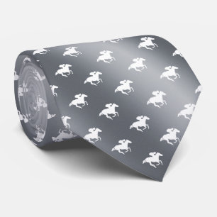 Horse Racing Pattern   Graphic Silver Tie