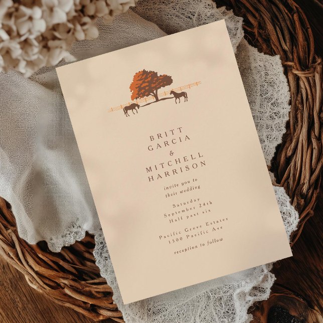 Horse Rail Fence Oak Horses Wedding Invitation (Creator Uploaded)