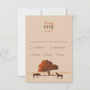Horse Rail Fence Oak Horses Wedding RSVP Card