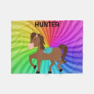 Horse & Rainbows blanket personalized for kids.