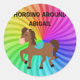Horse & Rainbows sticker personalized for kids.